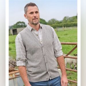 WoolOvers Mens Lambswool Vest Gray Marl Size Medium